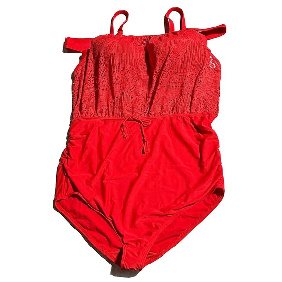 Swim by Cacique Off The Shoulder Blouson Swimsuit One Piece Bandeau Bra 46DD - Picture 2 of 16